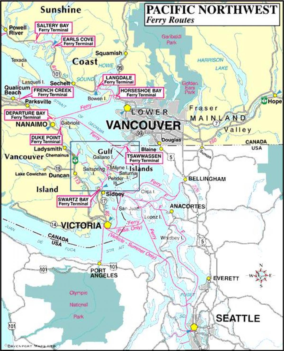 vancouver Adası feribot güzergah haritası