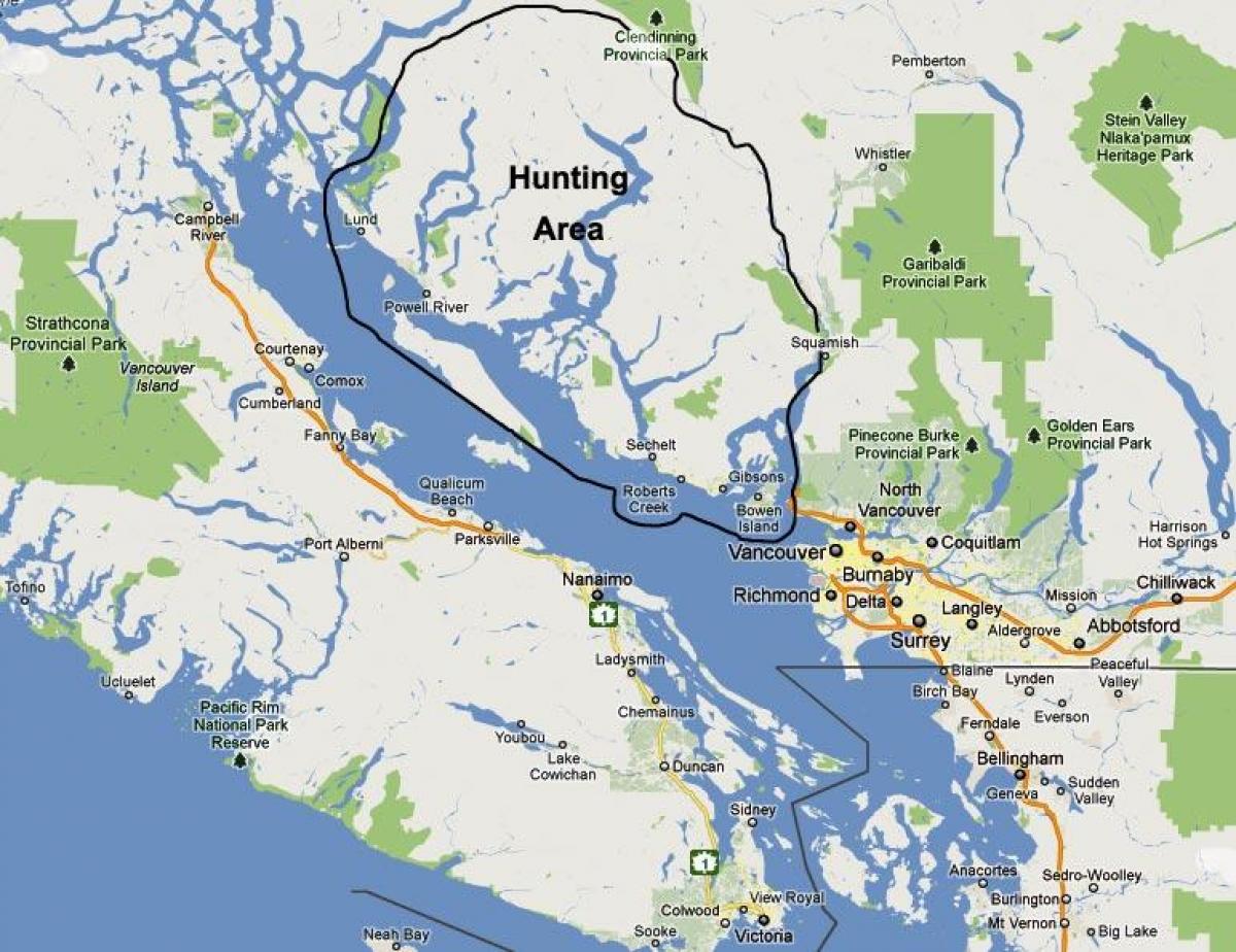 Vancouver Adası haritası avcılık