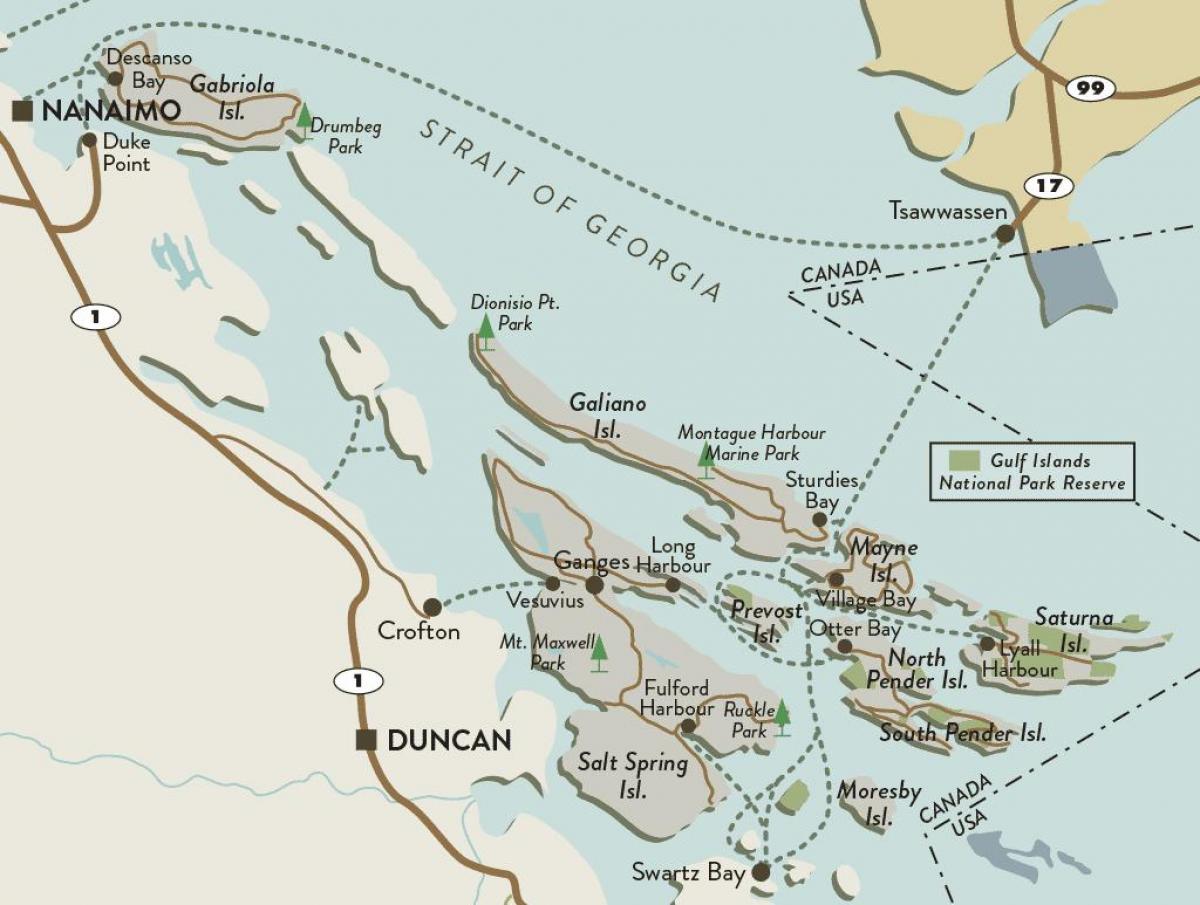 vancouver ısland haritası ve gulf Adaları