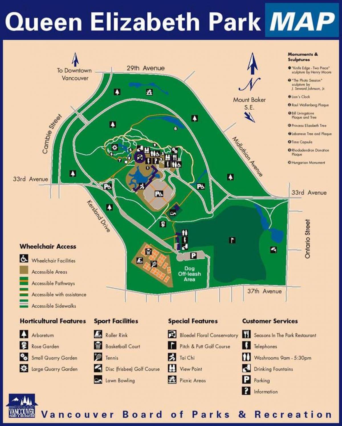 Queen elizabeth park, vancouver haritası 