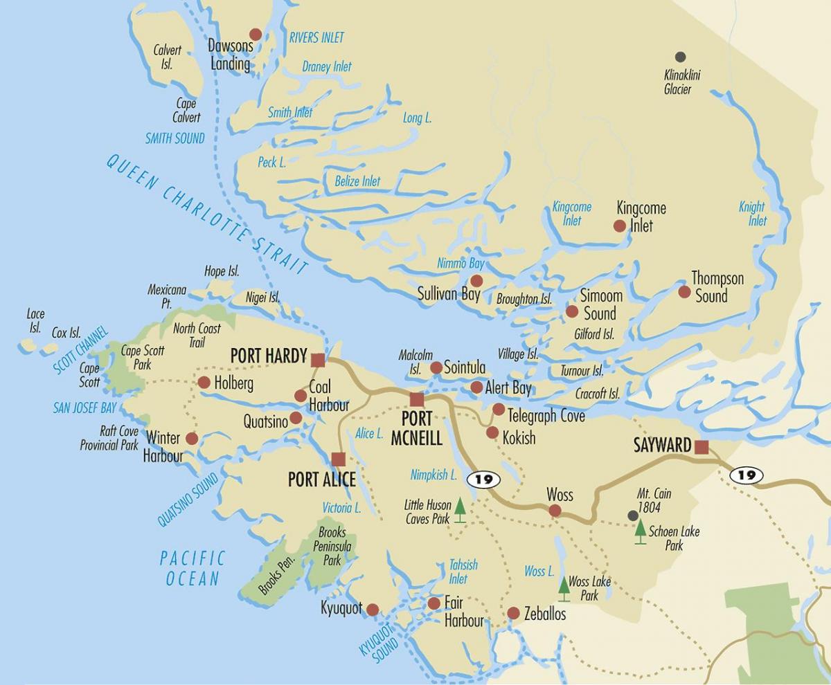 Kuzey vancouver Adası haritası 