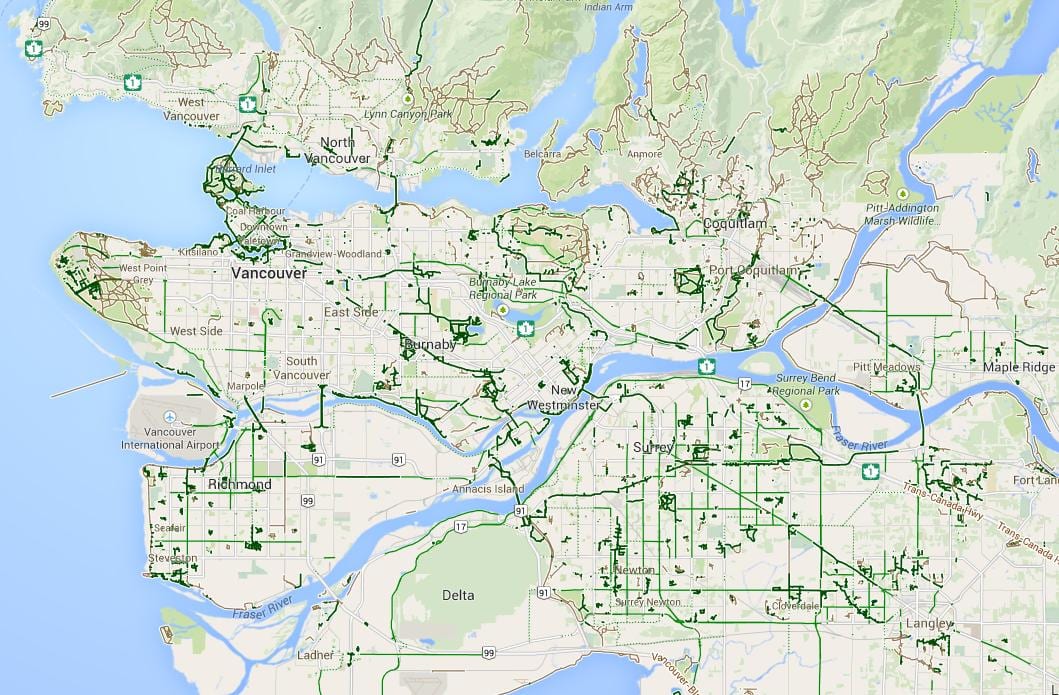 Metro vancouver bisiklet haritası