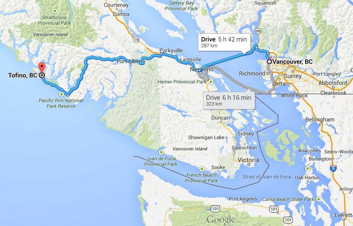 Tofino haritası vancouver ısland