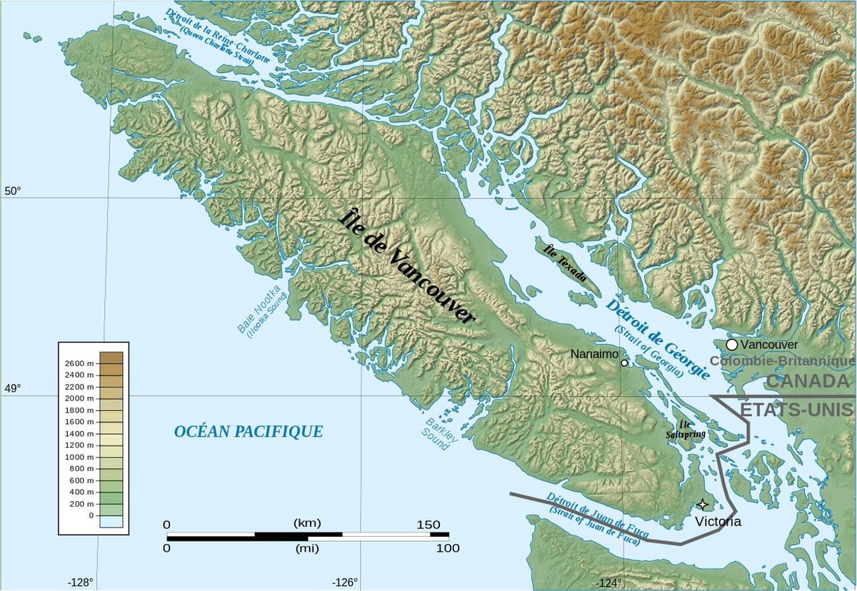 Topografik vancouver Adası haritası