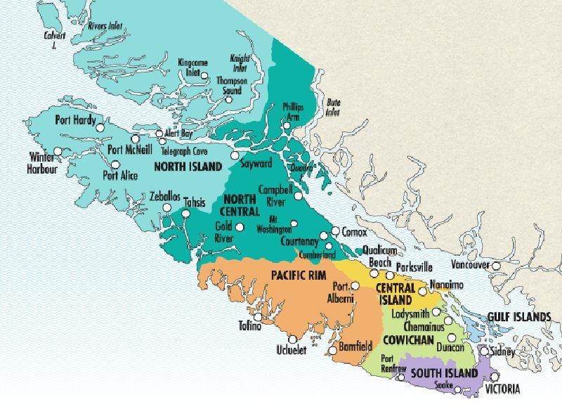 Vancouver Adası haritası şarap imalathaneleri