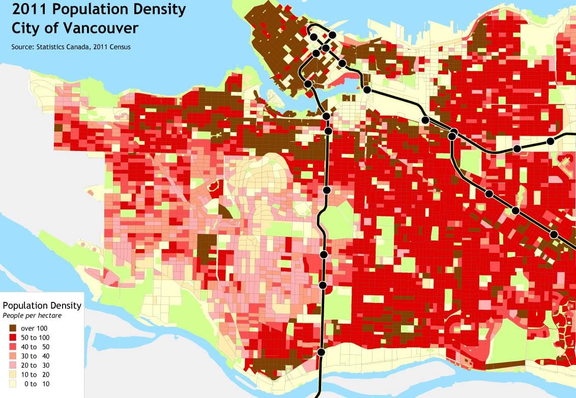 Vancouver Adası nüfus yoğunluğu haritası