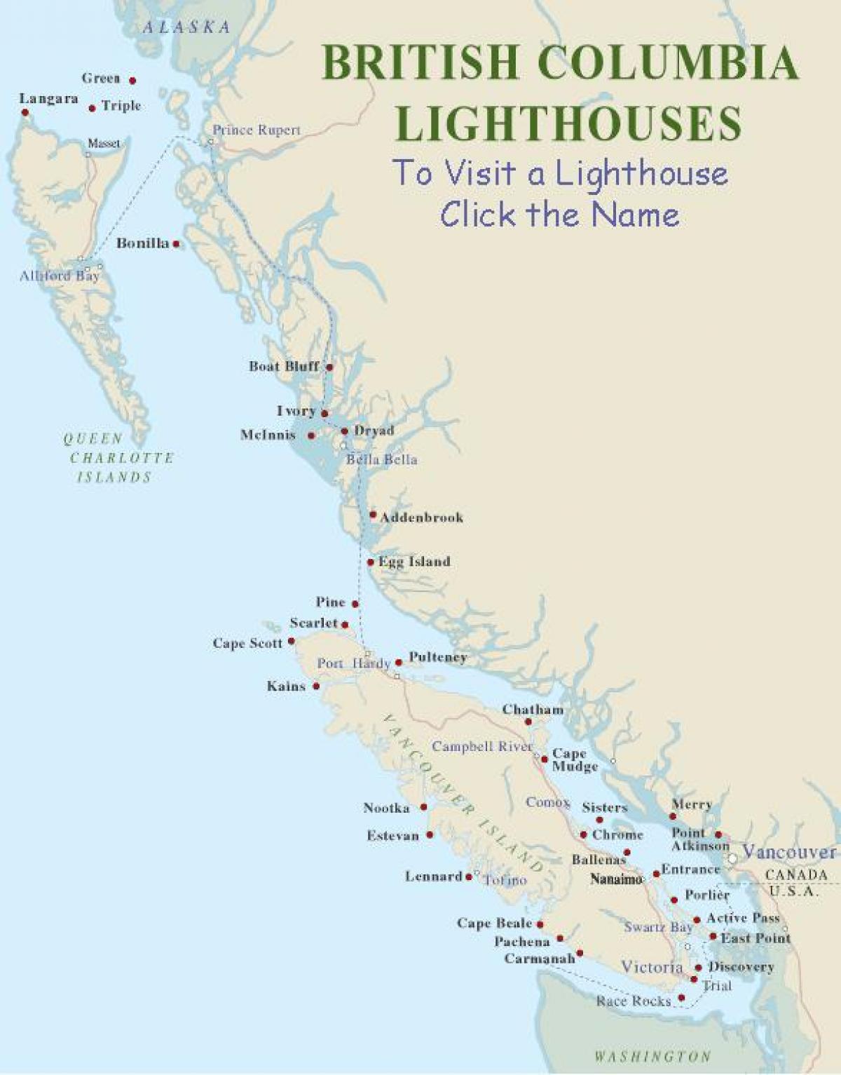 Vancouver Adası haritası fenerler