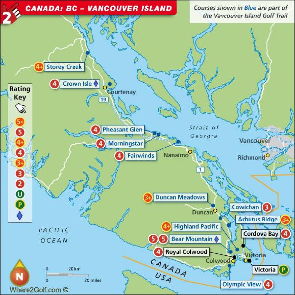 Vancouver haritası Adası golf Sahaları