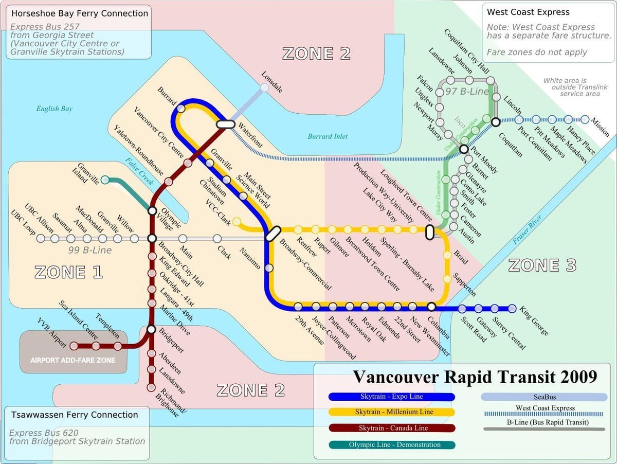 Vancouver haritası havaalanı treni