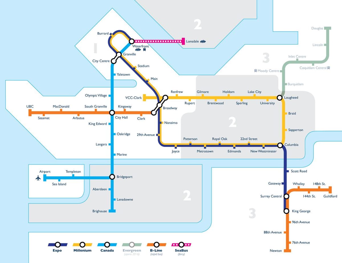 Vancouver transit bölge haritası