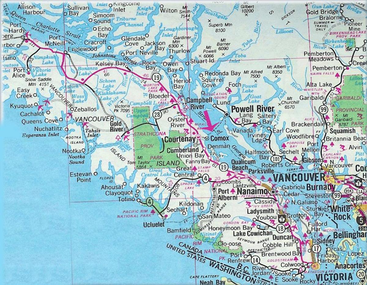Vancouver ısland göller haritası 