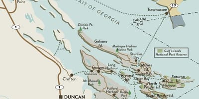 Vancouver ısland haritası ve gulf Adaları