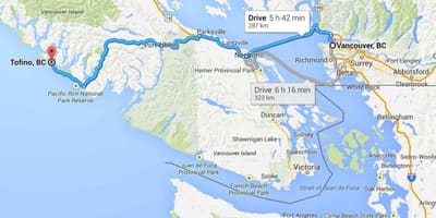 Tofino haritası vancouver ısland