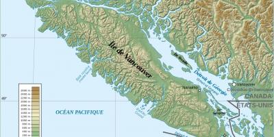 Topografik vancouver Adası haritası 