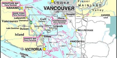 Vancouver Adası feribot güzergah haritası
