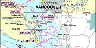 Vancouver Adası feribot güzergah haritası